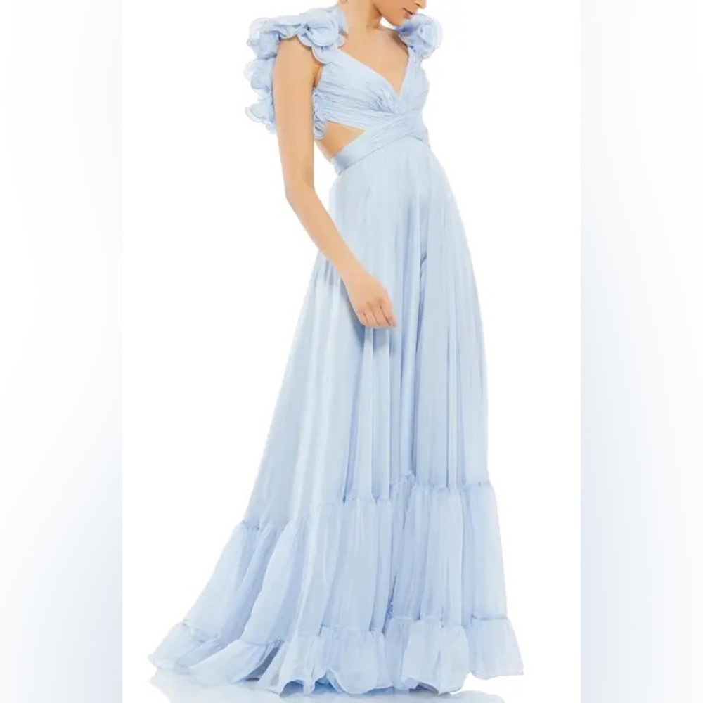 Mac Duggal Blue Rosette Chiffon Cutout Empire Waist Gown - XS